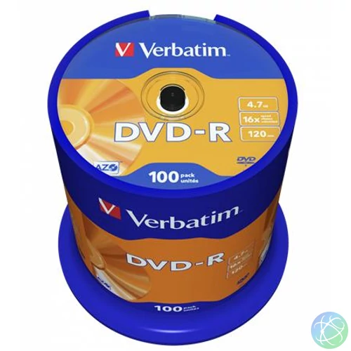 DVD-R lemez, AZO, 4,7GB, 16x, 100 db, hengeren, VERBATIM