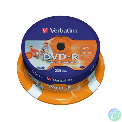 DVD-R lemez, nyomtatható, matt, ID, 4,7GB, 16x, 25 db, hengeren, VERBATIM