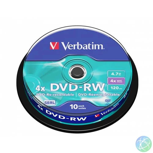 DVD-RW lemez, újraírható, 4,7GB, 4x, 10 db, hengeren, VERBATIM