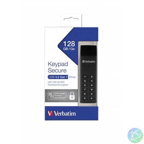 Pendrive, 128GB, USB 3.2, titkosítás, 160/130Mb/s, VERBATIM "Keypad Secure"