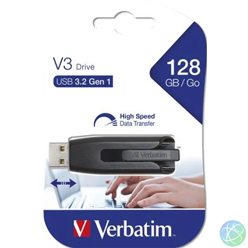 Pendrive, 128GB, USB 3.2, 80/25 MB/s, VERBATIM "V3", fekete-szürke