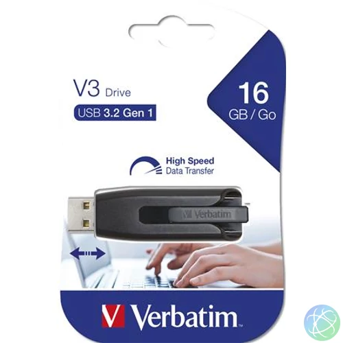 Pendrive, 16GB, USB 3.2, 60/12 MB/s, VERBATIM "V3", fekete-szürke