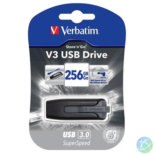 Pendrive, 256GB, USB 3.2, 80/25 MB/s, VERBATIM "V3", fekete-szürke