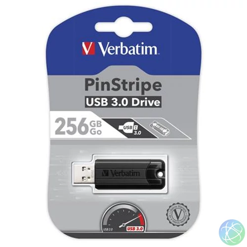 Pendrive, 256GB, USB 3.2, VERBATIM "Pinstripe", fekete