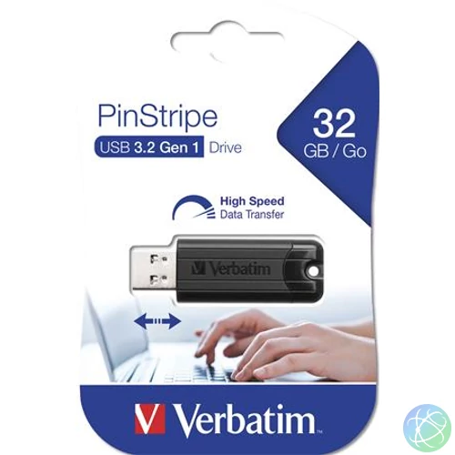 Pendrive, 32GB, USB 3.2, VERBATIM "Pinstripe", fekete