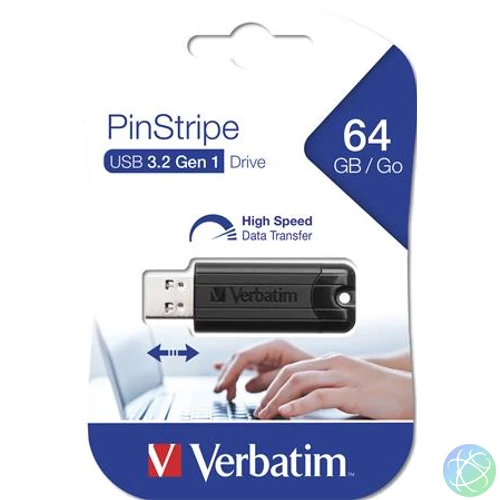 Pendrive, 64GB, USB 3.2, VERBATIM "Pinstripe", fekete