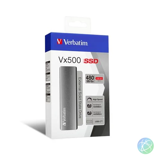 SSD (külső memória), 480 GB, USB 3.2 Gen2, VERBATIM "Vx500", szürke