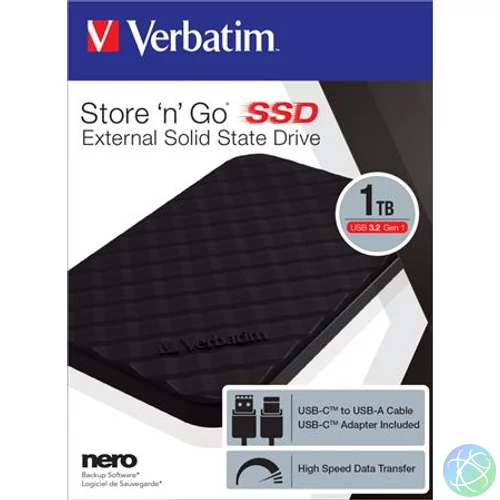 SSD (külső memória), 1TB, USB 3.2, VERBATIM "Storen Go", fekete