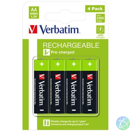 Tölthető elem, AA ceruza, 4x2500 mAh, VERBATIM