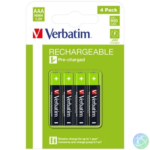 Tölthető elem, AAA mikro, 4x950 mAh, VERBATIM