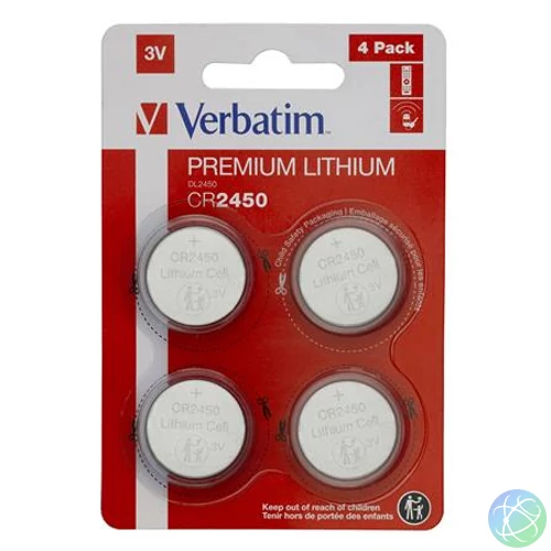 Gombelem, CR2450, 4 db, VERBATIM "Premium"