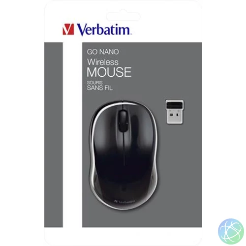 Egér, vezeték nélküli, optikai, közepes méret, USB, VERBATIM "Go", fekete