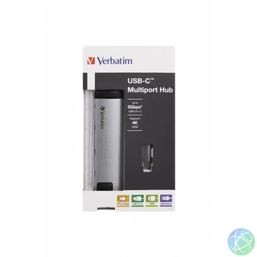 USB elosztó-HUB, USB-C/USB 3.0/HDMI/Ethernet, VERBATIM