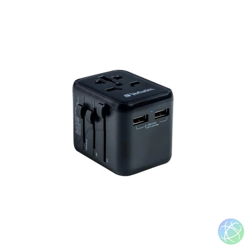 Utazóadapter, univerzális, 2xUSB, VERBATIM "UTA-01"