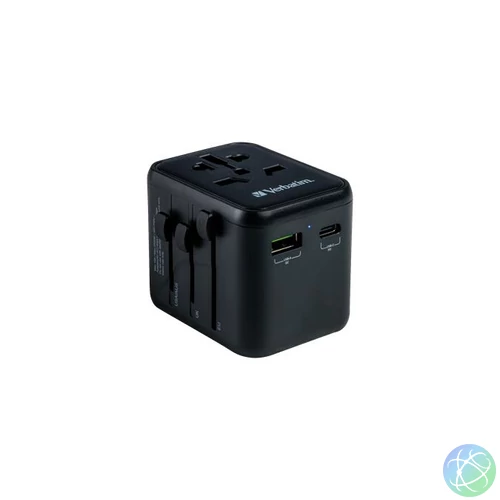 Utazóadapter, univerzális, USB-A(QC 3.0)/USB-C(PD20W)2xUSB, VERBATIM "UTA-02"