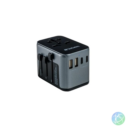 Utazóadapter, univerzális, USB-A(QC 3.0)/USB-C(PD30W)2xUSB, VERBATIM "UTA-03"