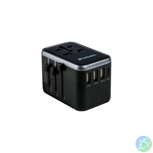 Utazóadapter, univerzális, USB-A(QC 3.0)/USB-C(PD61W)2xUSB, VERBATIM "UTA-04"