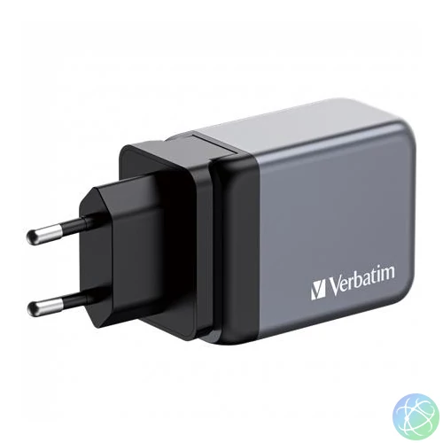 Hálózati töltő, 2xUSB-C PD (65W), USB-A QC 3.0, EU/UK/US, GaN, VERBATIM