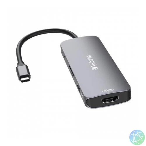 USB elosztó-HUB, USB-C PD/2xHDMI/3xUSB-A/SD/mSD, VERBATIM