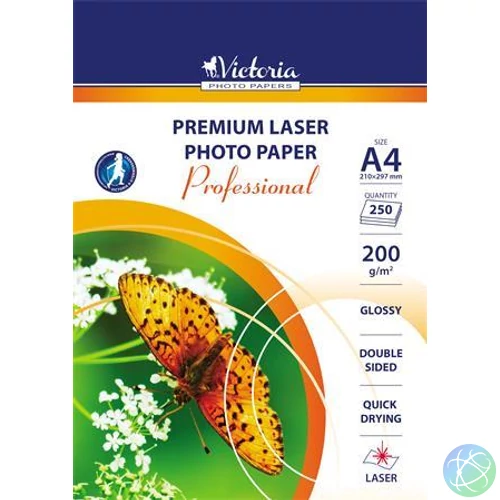 Fotópapír, lézer, A4, 200 g, fényes, kétoldalas, VICTORIA PAPER "Professional"