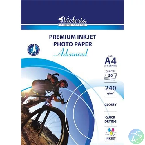 Fotópapír, tintasugaras, A4, 240 g, fényes, VICTORIA PAPER "Advanced"