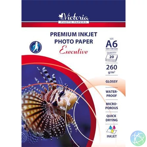 Fotópapír, tintasugaras, A6, 260 g, magasfényű, VICTORIA PAPER "Executive"
