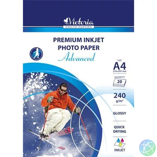 Fotópapír, tintasugaras, A4, 240 g, fényes, VICTORIA PAPER "Advanced"