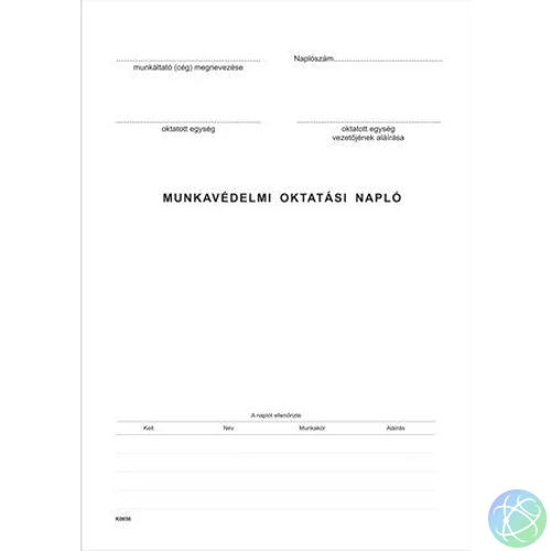 Nyomtatvány, munkavédelmi oktatási napló, 40 oldal, A4, VICTORIA PAPER, 10 tömb/csomag
