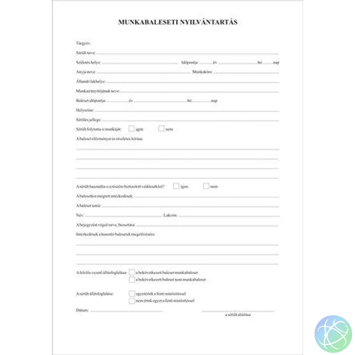 Nyomtatvány, munkabaleseti nyilvántartó napló, 32 oldal, A4, VICTORIA PAPER, 10 tömb/csomag