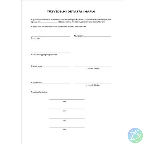 Nyomtatvány, tűzvédelmi oktatási napló, 40 oldal, A4, VICTORIA PAPER, 10 tömb/csomag