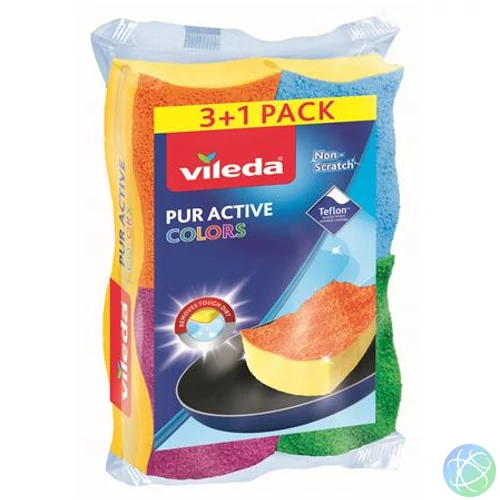 Mosogatószivacs, 3+1 db, VILEDA "Pur Active Colors"