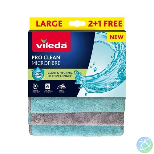 Törlőkendő, mikroszálas, 2+1 db, VILEDA "Pro Clean", kék-szürke