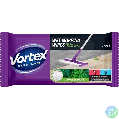 Nedves padlótörlő kendő, 15 db, VORTEX, trópusi ilattal