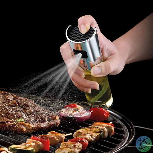 Olaj és ecet permetező spray, rozsdamentes acél, üveg, 100 ml