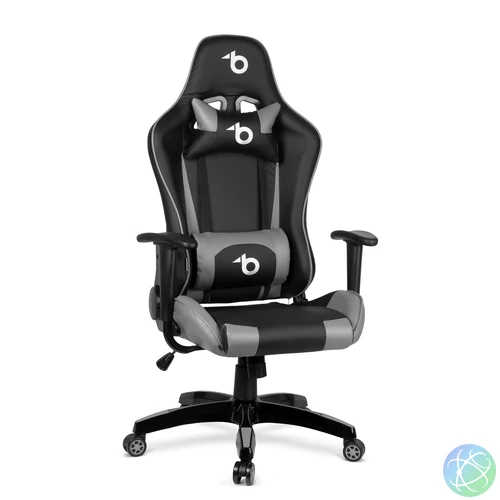 Gamer szék, derékpárnával, fejpárnával, szürke