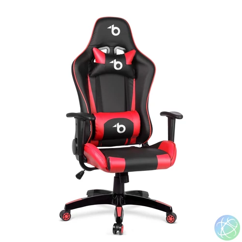 Gamer szék, derékpárnával, fejpárnával, piros