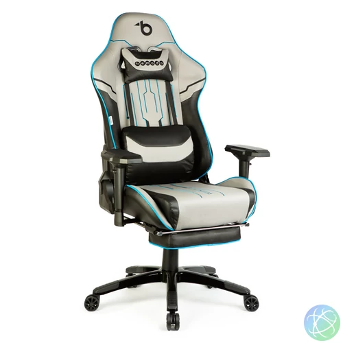 Gamer szék párnával - szürke/fekete/kék - 84 x 52 / 48 x 50 cm