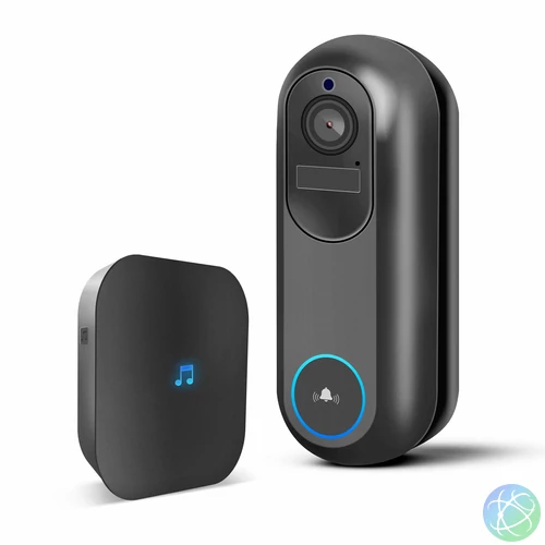 Smart Wi-Fi-s videó kaputelefon, akkumulátoros, 12V, MicroSD, FHD, PIR, fekete