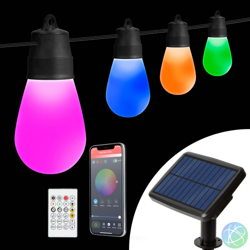 Smart szolár fényfüzér, 15 db RGBIC LED, 6,5 m, bluetooth