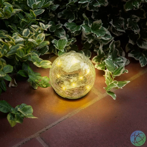 Leszúrható szolár üveggömb, 10 cm, 10 melegfehér LED
