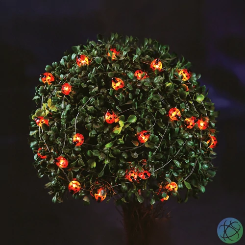 Szolár LED fényfüzér - katicabogár - 2,4 m - 25 LED - melegfehér