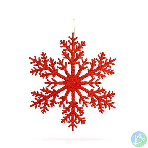 Karácsonyi dekoráció - jégkristály - glitteres piros - akasztható - 31 cm