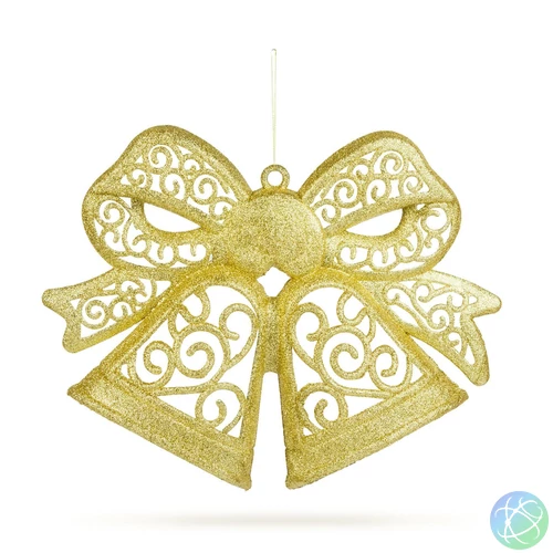 Karácsonyi dekoráció - masni - akasztható - glitteres arany - 35 cm