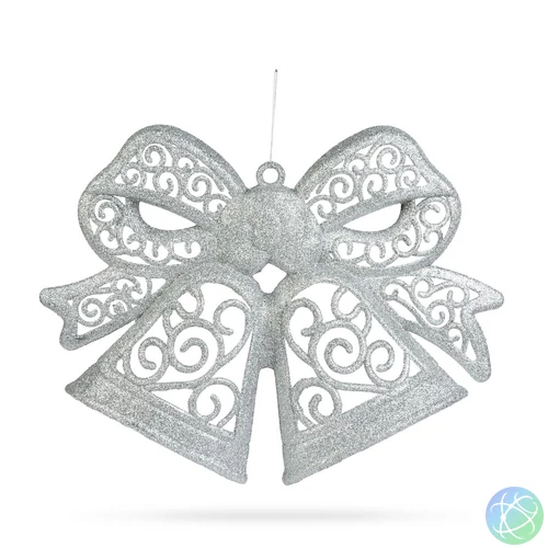 Karácsonyi dekoráció - masni - akasztható - ezüst - 35 cm