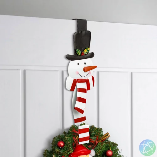 Karácsonyi kopogtató, ajtódísz tartó - fém - hóember - 38 cm