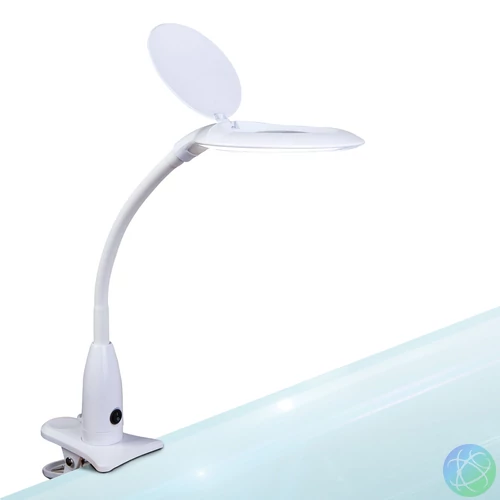 Asztali LED lámpa - nagyítóval - csipeszes - fehér