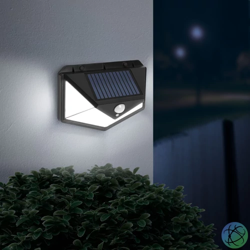 Mozgásérzékelős szolár reflektor, fali, 136 LED