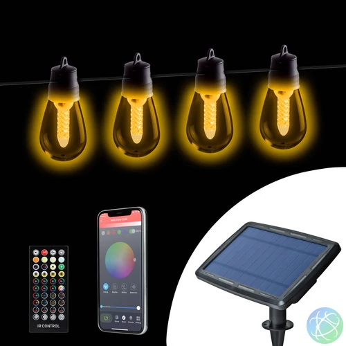 Smart szolár fényfüzér, 25 db fehér LED, állítható színhőmérséklet, 13,6 m, bluetooth