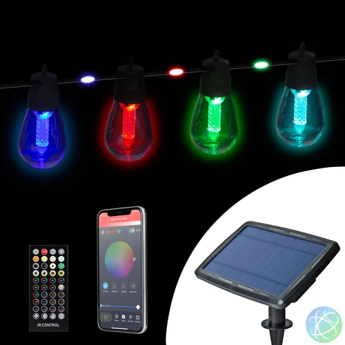 Smart szolár fényfüzér, 84+15 db RGB LED, 14,5 m, bluetooth