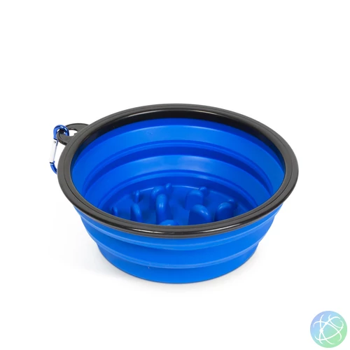 Összenyomható etetőtál, habzsolásgátlóval, kék, 1000 ml